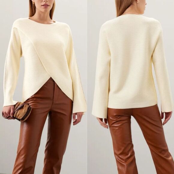 LOVE WHIT Crisscross Sweater Women XS Ivory Side Stripe Pullover Boat Neck - Picture 1 of 14